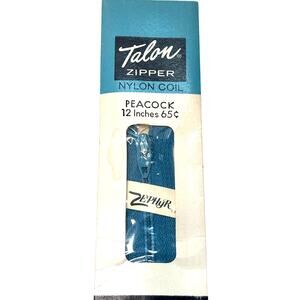 Vintage Talon Zipper Nylon Coil 12 inch Peacock Blue Zephyr Deadstock